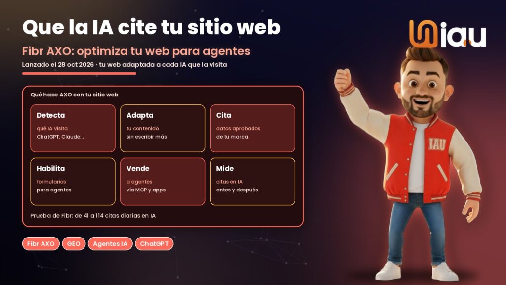 Fibr AXO, optimización del sitio web para asistentes y agentes de IA, mascota IAU